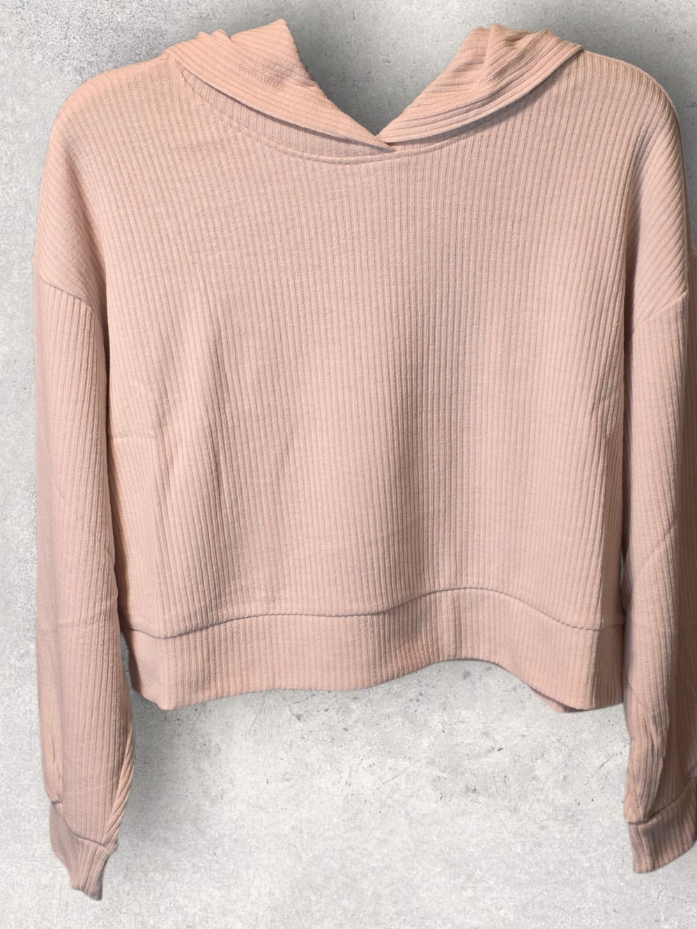 Zenana Outfitters Ribbed Hooded Pullover in Cream